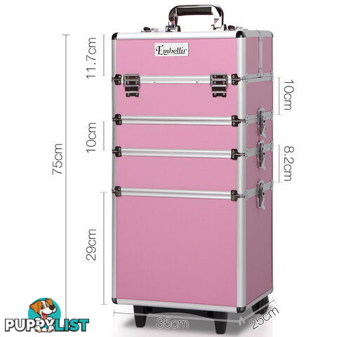 7in1 Pink Aluminium Frame Professional Beauty Cosmetic Makeup Case Box Trolley