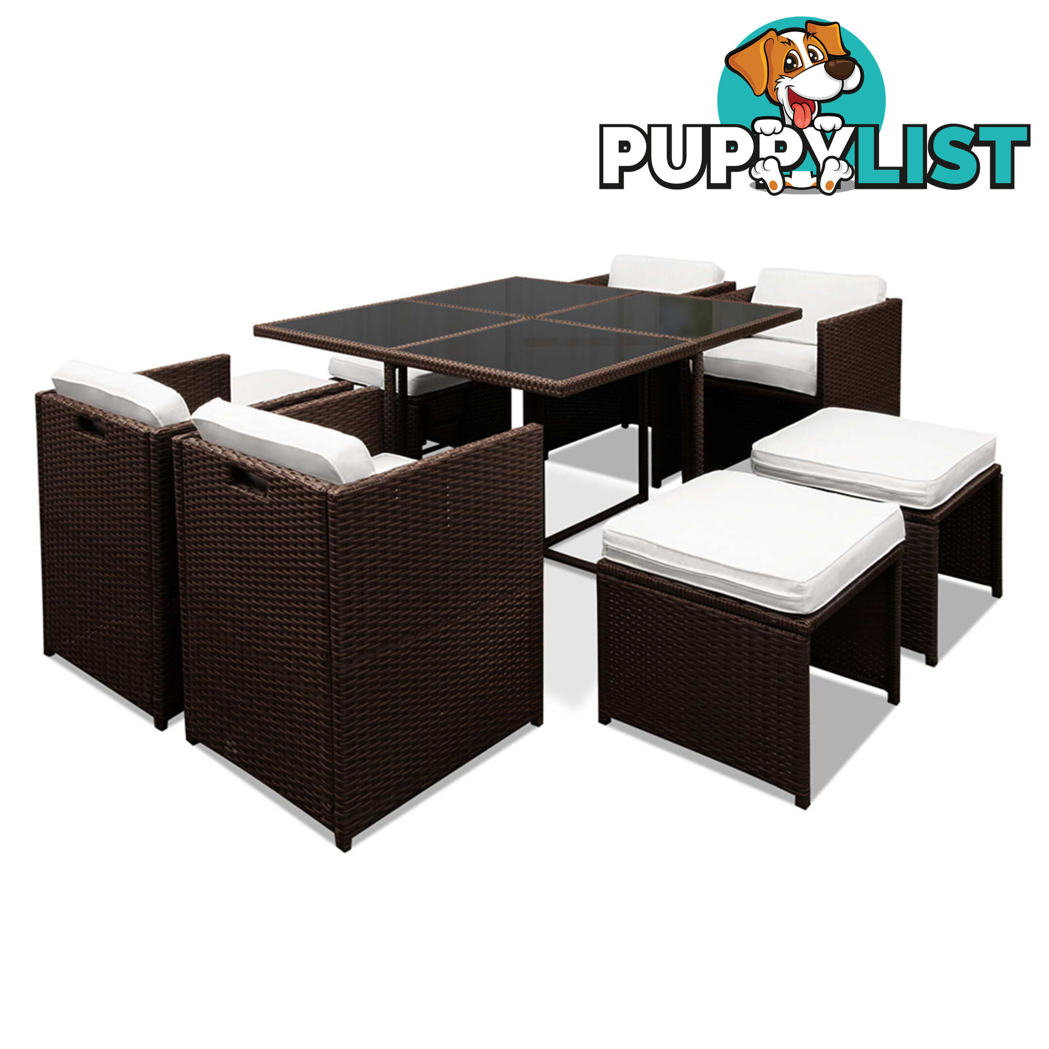 Hawaii Dining 9 Seater Set _ Brown & White