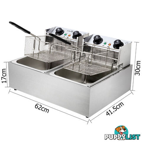 Commercial Deep Fryer 20L Twin Double Basket Electric Fryer Chip Cooker