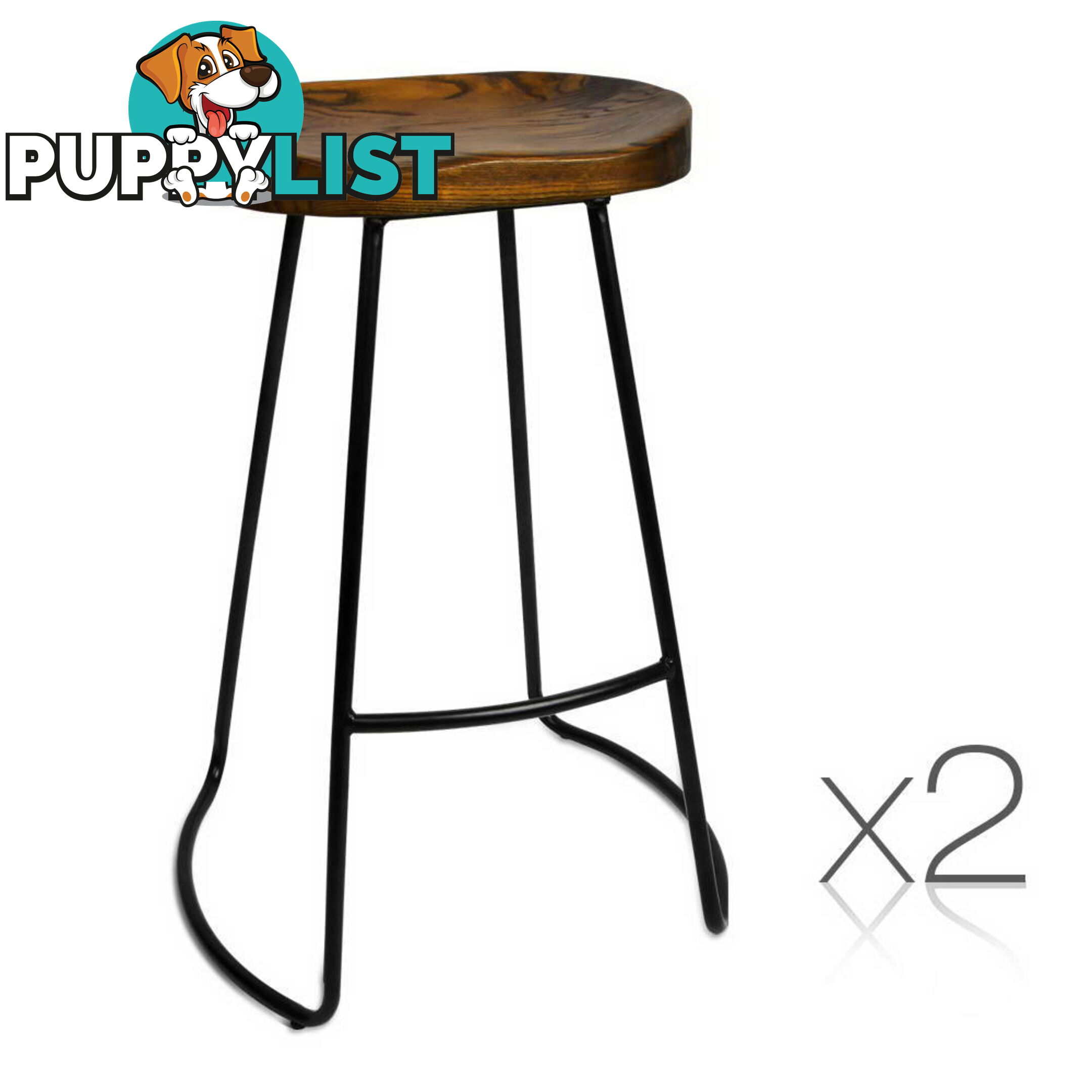 Set of 2 Steel Barstools with Wooden Seat