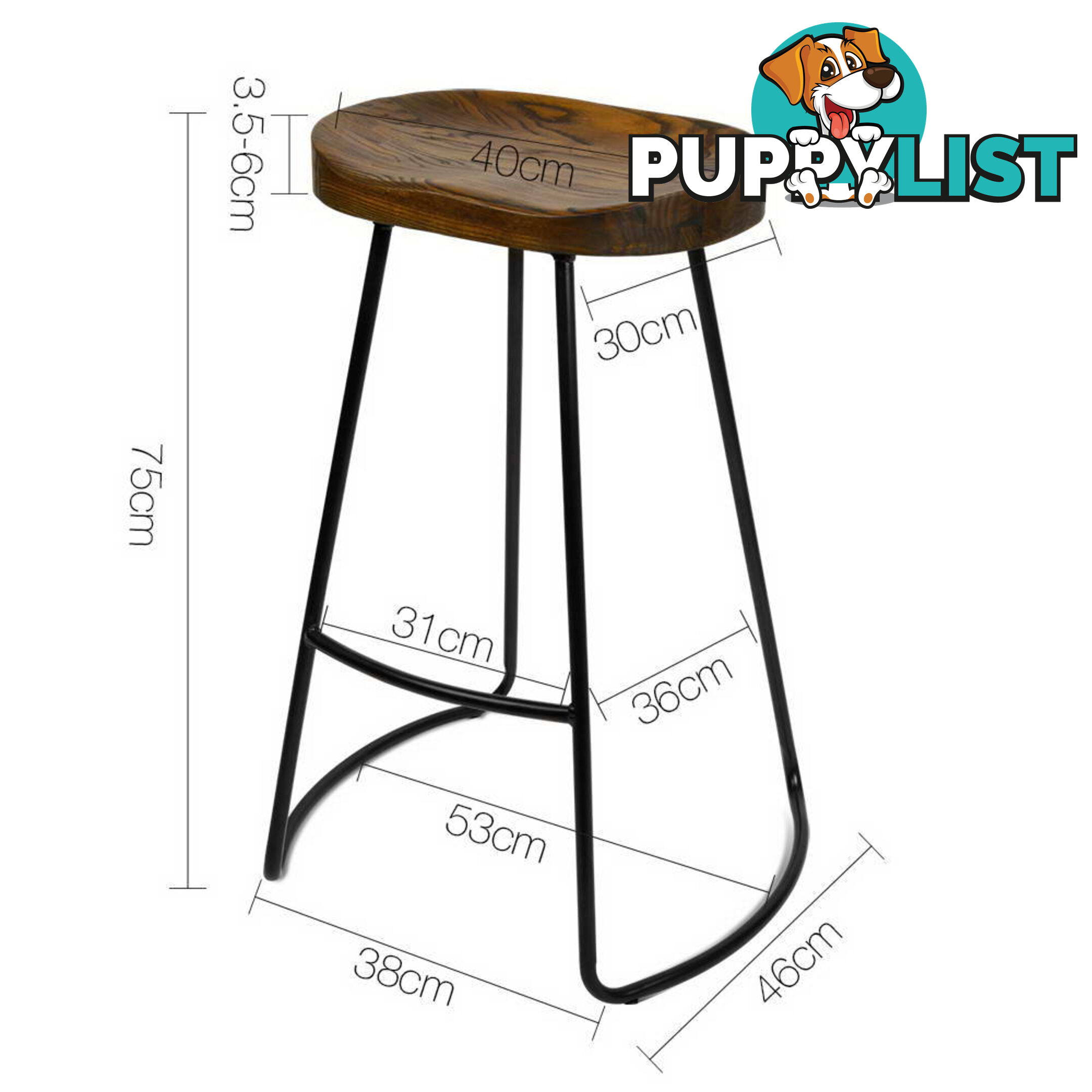 Set of 2 Steel Barstools with Wooden Seat