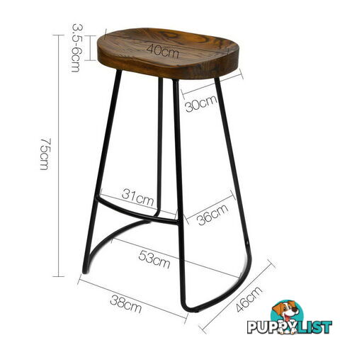 Set of 2 Steel Barstools with Wooden Seat