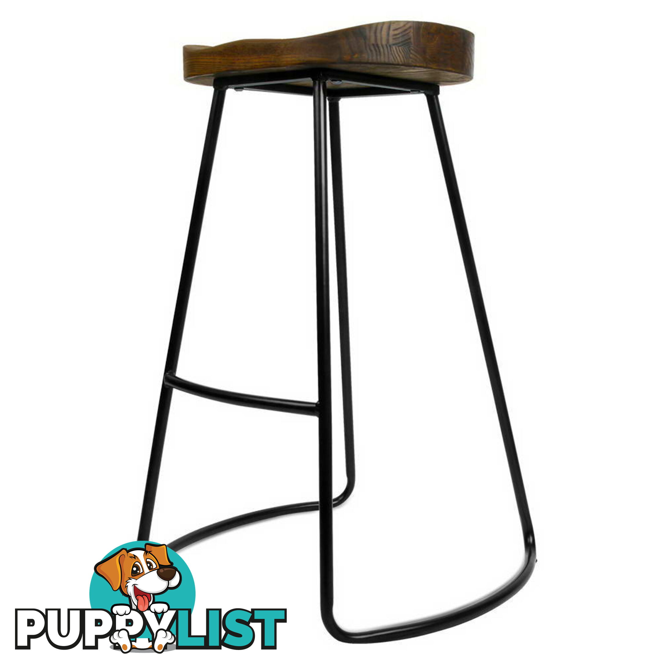 Set of 2 Steel Barstools with Wooden Seat