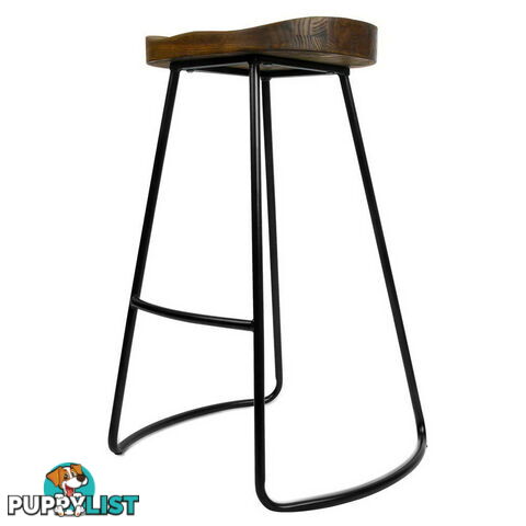 Set of 2 Steel Barstools with Wooden Seat