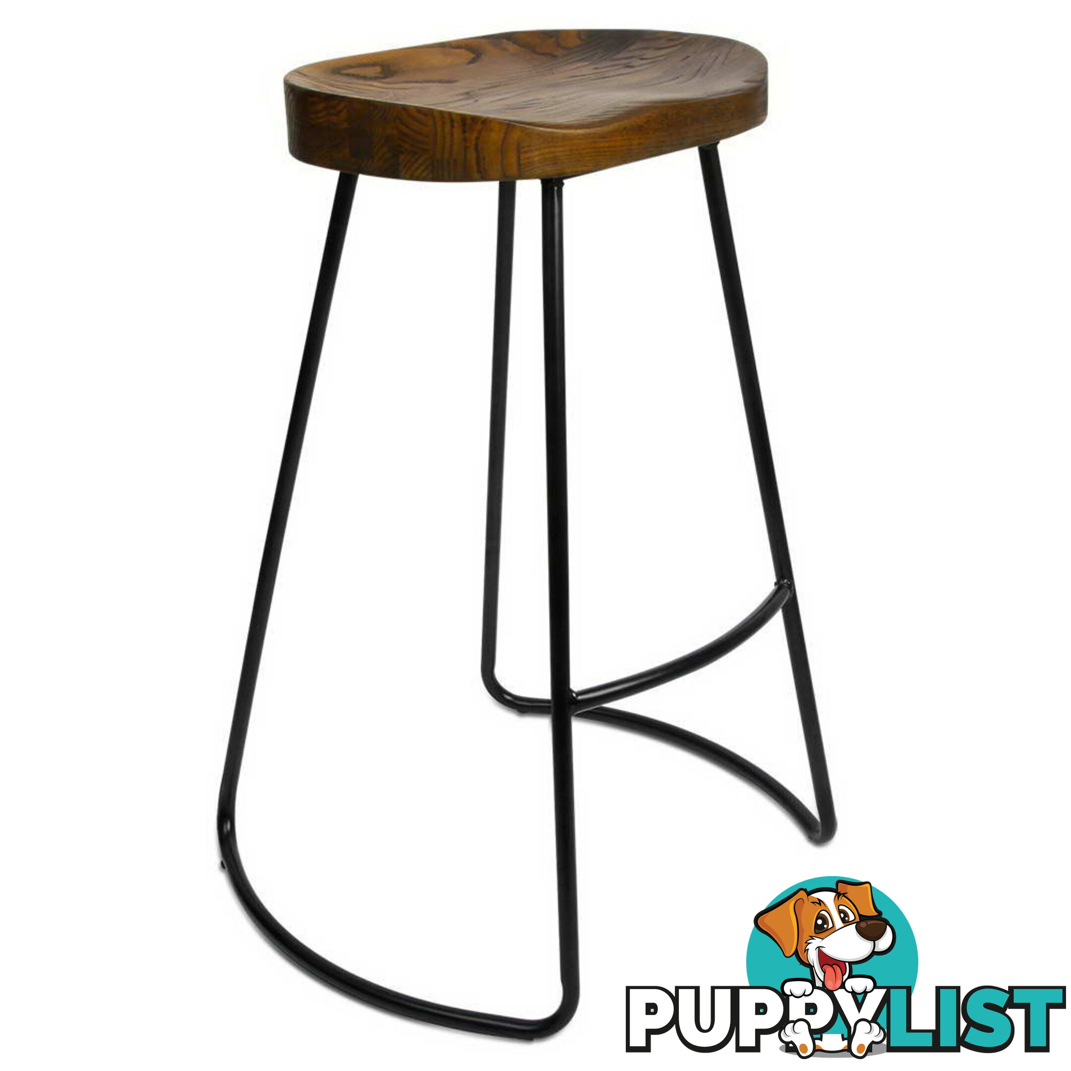 Set of 2 Steel Barstools with Wooden Seat