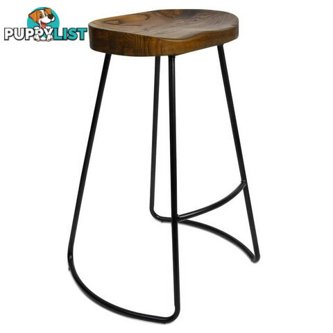 Set of 2 Steel Barstools with Wooden Seat