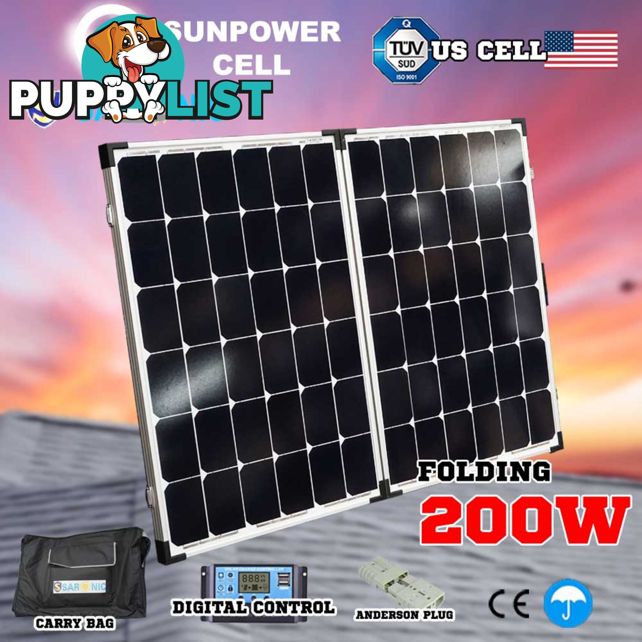 200W Folding Solar Panel Kit Caravan Camping Power 12V Mono Charging Battery