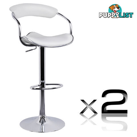 2 x PU Leather Gas Lift Barstool Kitchen Chair White