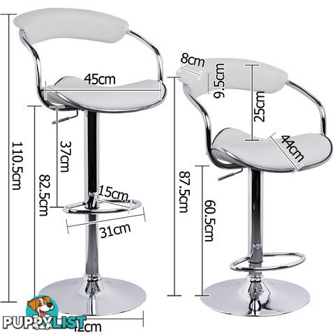 2 x PU Leather Gas Lift Barstool Kitchen Chair White