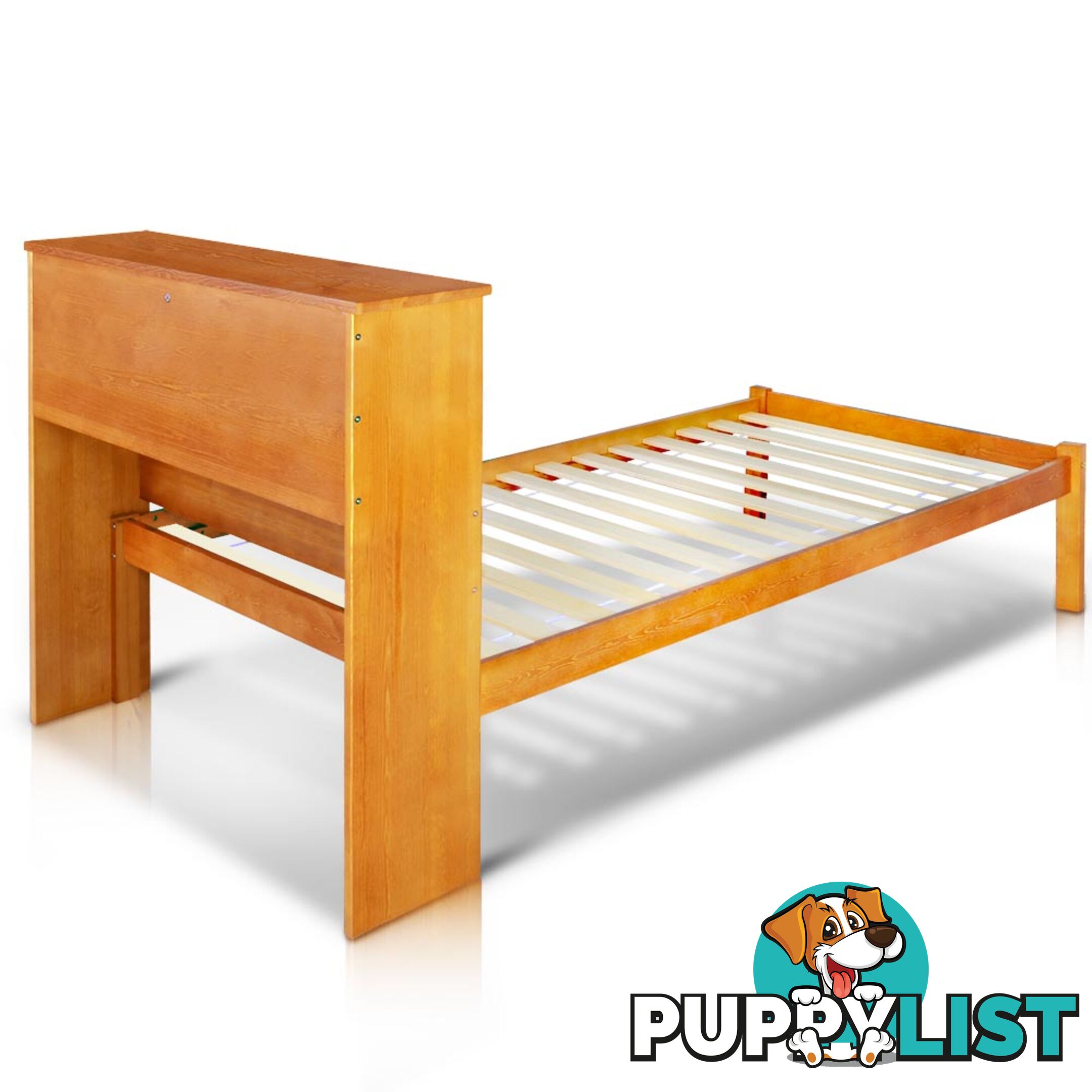 Singe Pine Wood Bed Frame with Storage Shelf