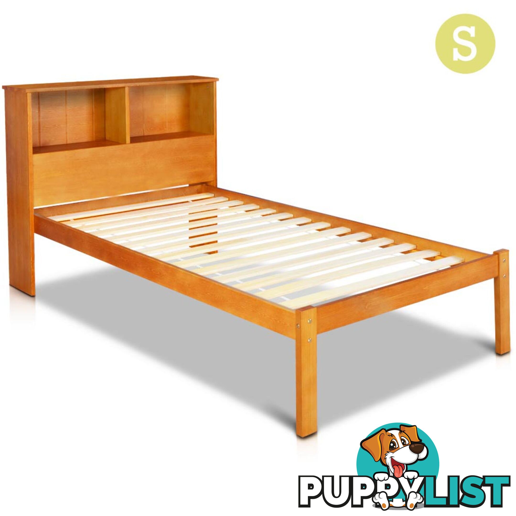 Singe Pine Wood Bed Frame with Storage Shelf