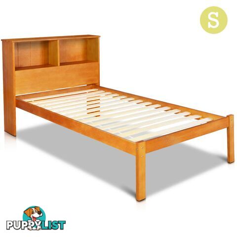 Singe Pine Wood Bed Frame with Storage Shelf