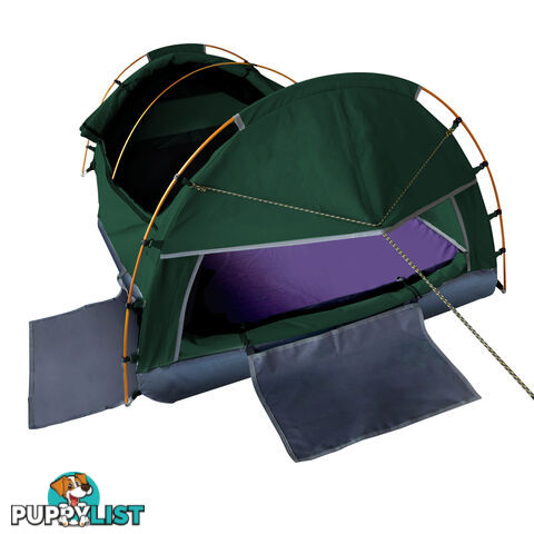 King Single Swag Camping Swags Canvas Tent Carry Bag Air Pillow Green