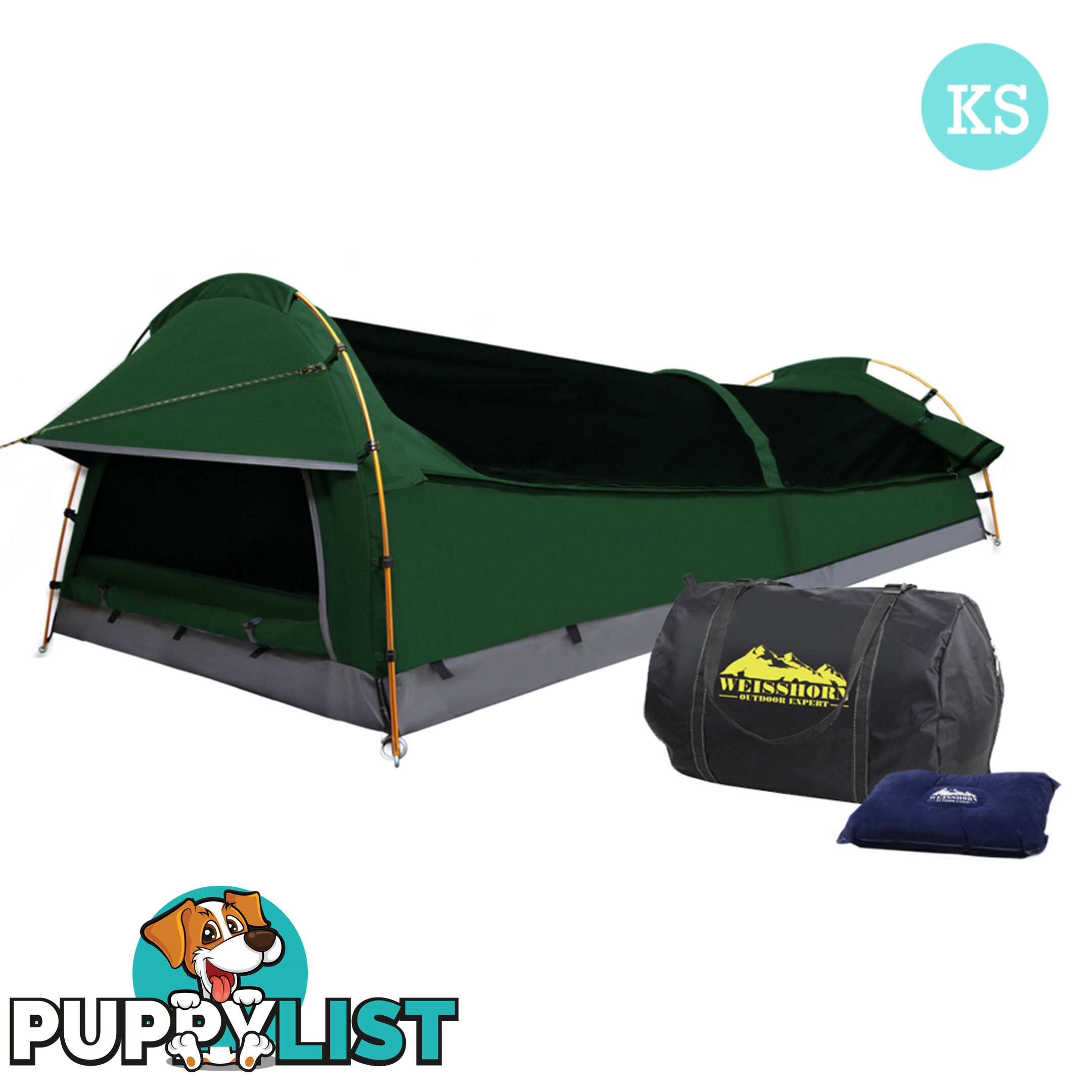 King Single Swag Camping Swags Canvas Tent Carry Bag Air Pillow Green