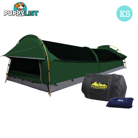 King Single Swag Camping Swags Canvas Tent Carry Bag Air Pillow Green