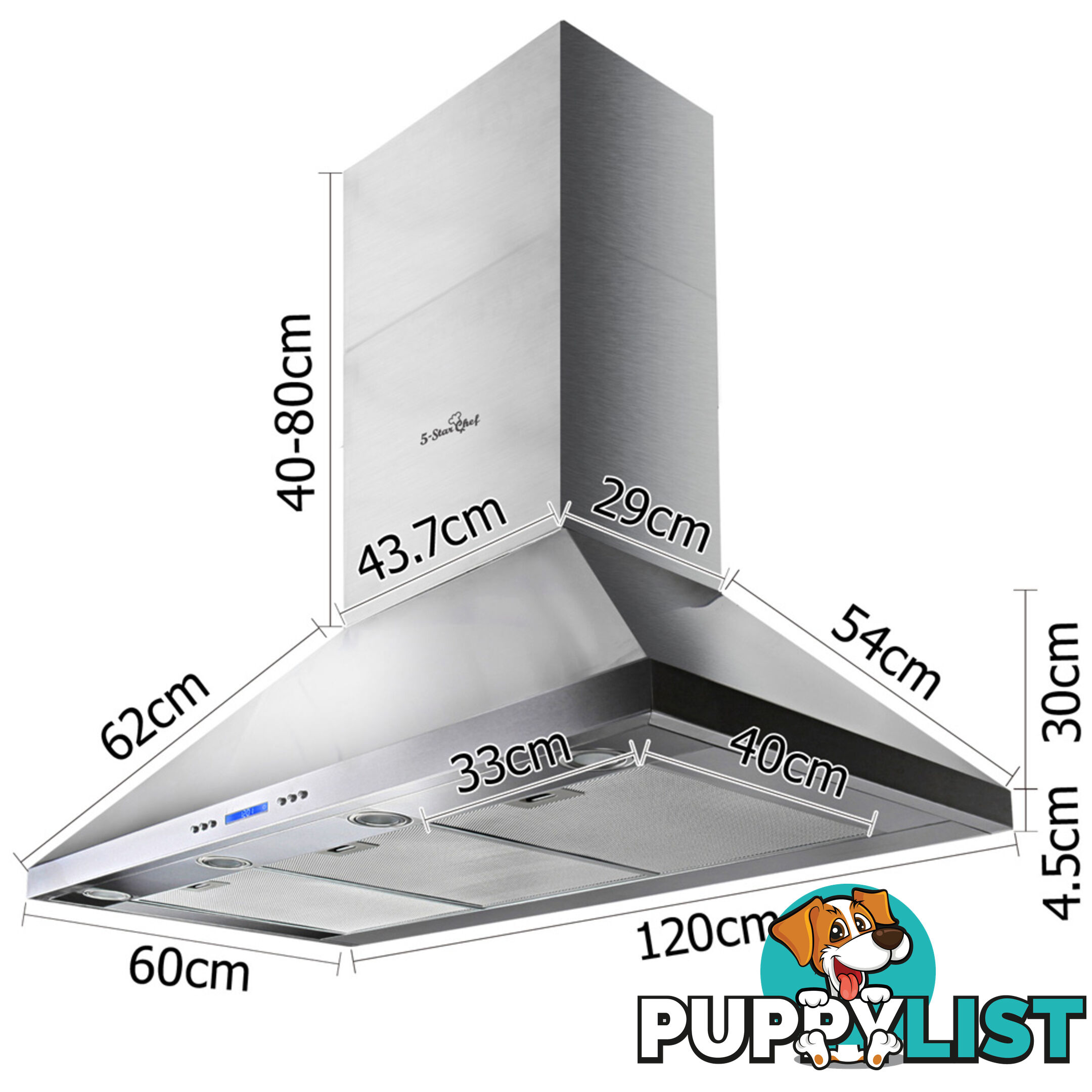 Commercial Rangehood Stainless Kitchen Canopy BBQ Exhaust Fan Range Hood 120cm