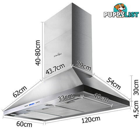 Commercial Rangehood Stainless Kitchen Canopy BBQ Exhaust Fan Range Hood 120cm