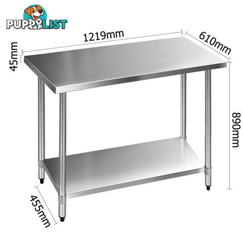 Commercial Stainless Steel Kitchen Work Bench Food Preparation Table Top 1219mm