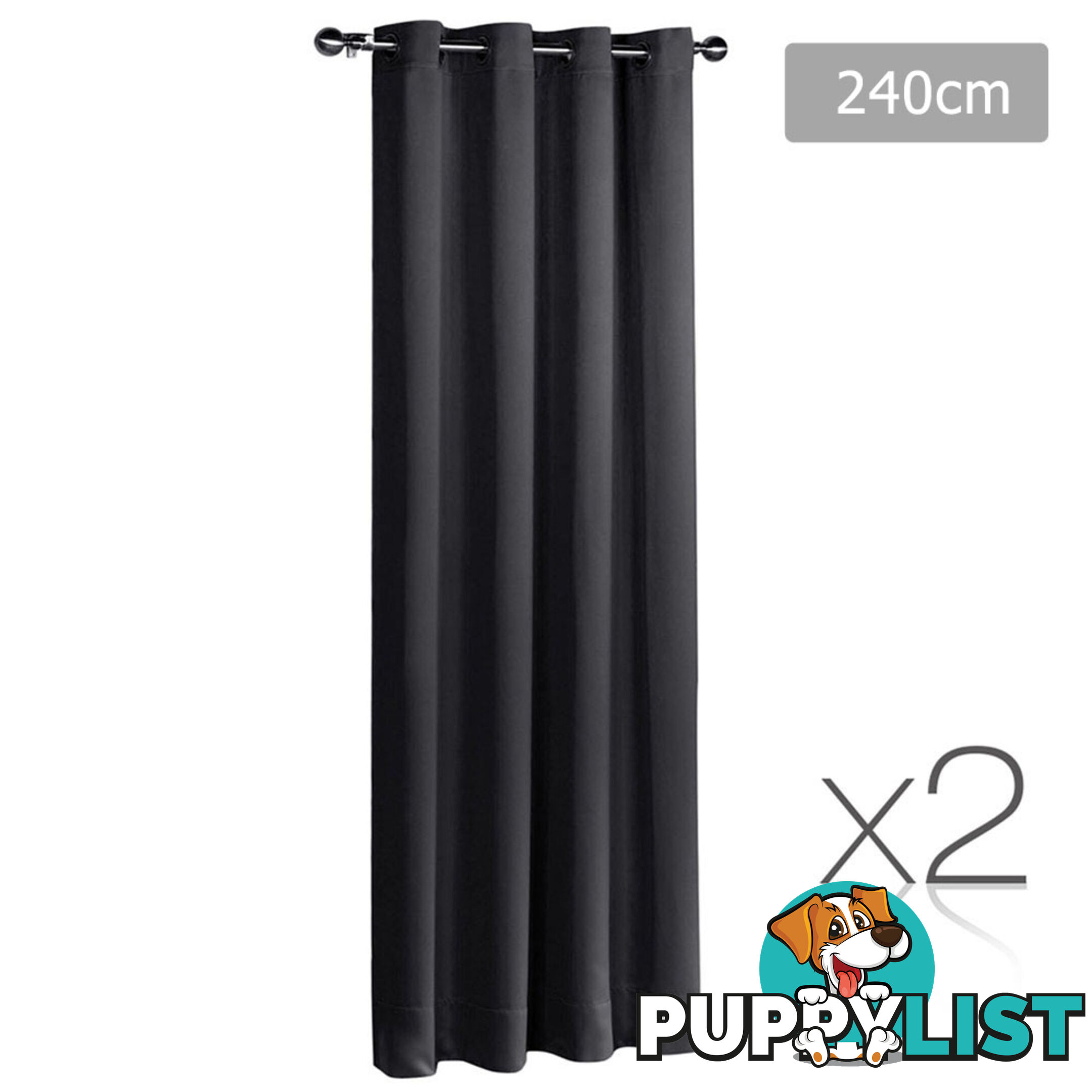 2 x Luxury Eyelet Blockout Curtain Room Darkening 250GSM 3 Layer 240x230cm Black