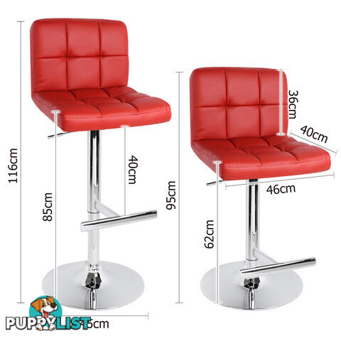 2 x PU Leather Gas Lift Bar Stool Kitchen Office Pub Barstool Swivel Chair Red