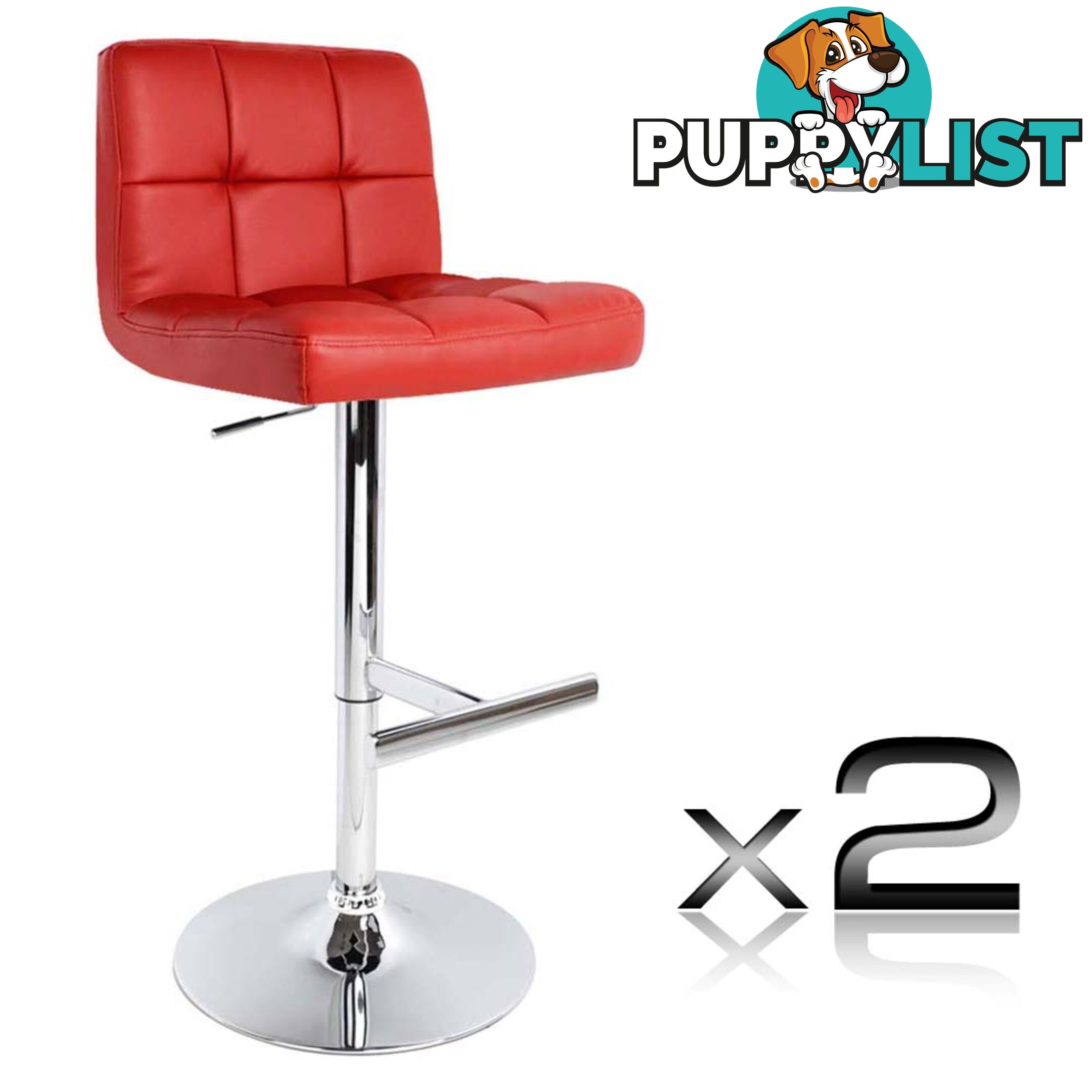 2 x PU Leather Gas Lift Bar Stool Kitchen Office Pub Barstool Swivel Chair Red