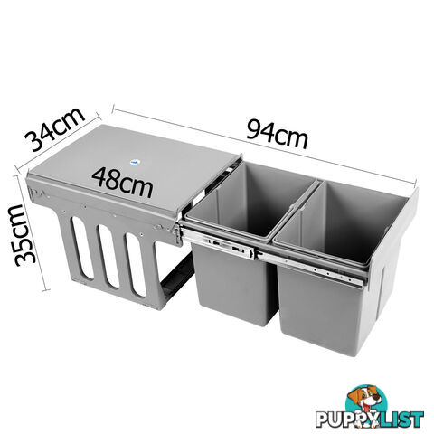 Double Duel Slide Garbage Twin Pull Out Rubbish Bin Waste Basket 2 x 15L