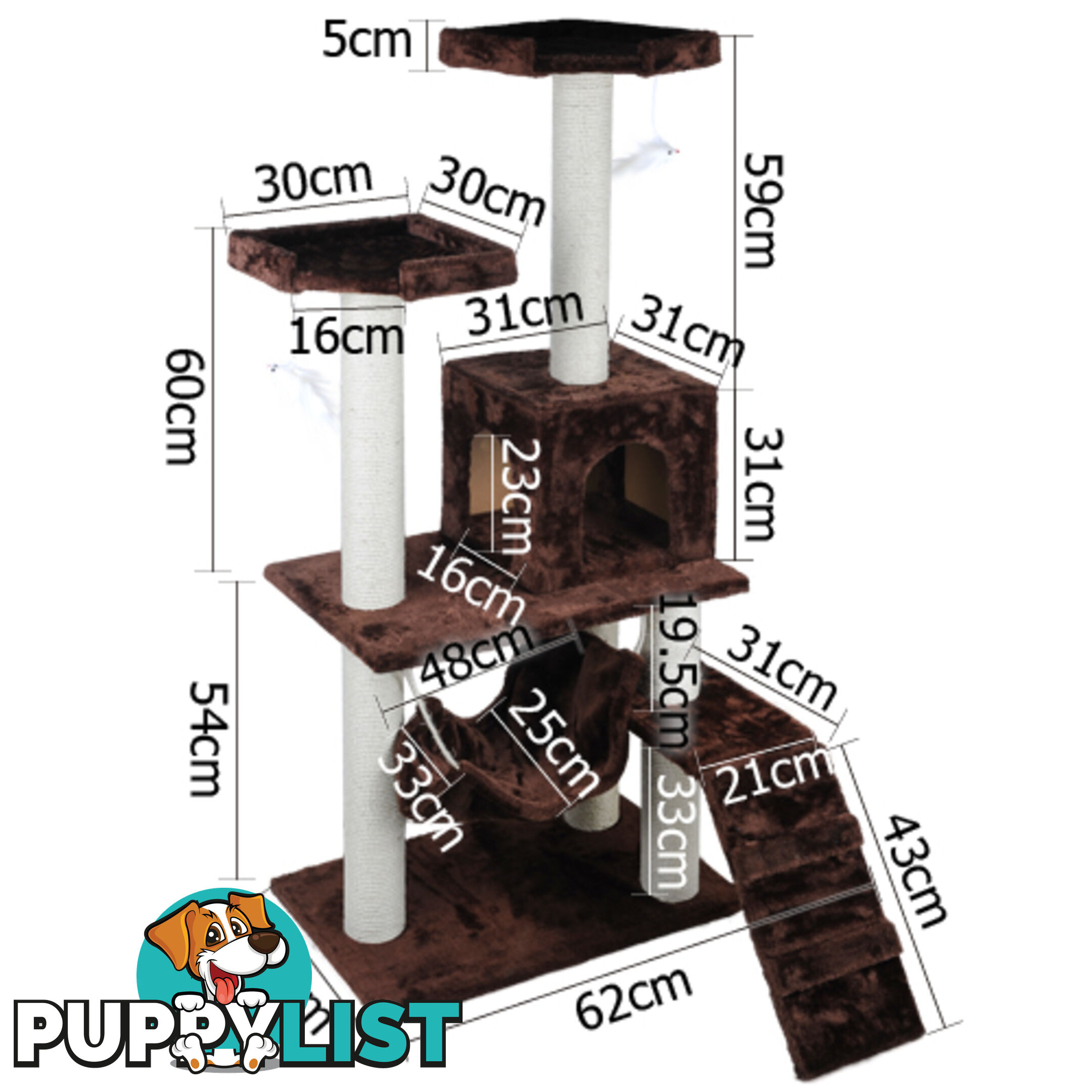 150cm Cat Scratching Poles Pet Post Furniture Tree Gym House Climber Condo Brown