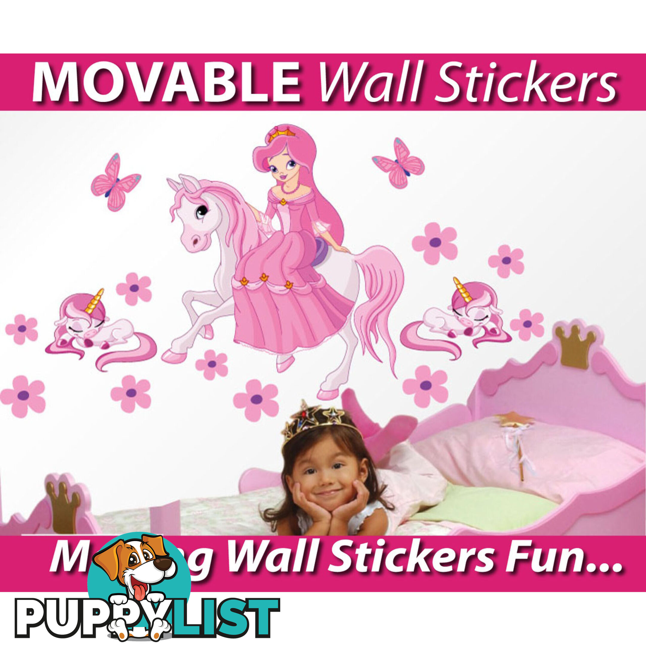 Large Size Princess on a horse with unicorns Wall Sticker - Totally Movable