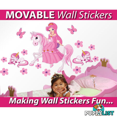 Large Size Princess on a horse with unicorns Wall Sticker - Totally Movable