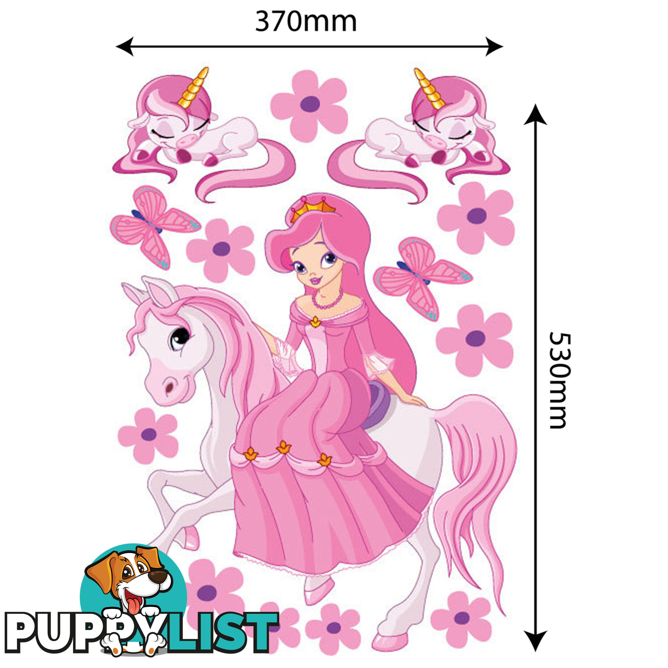 Large Size Princess on a horse with unicorns Wall Sticker - Totally Movable