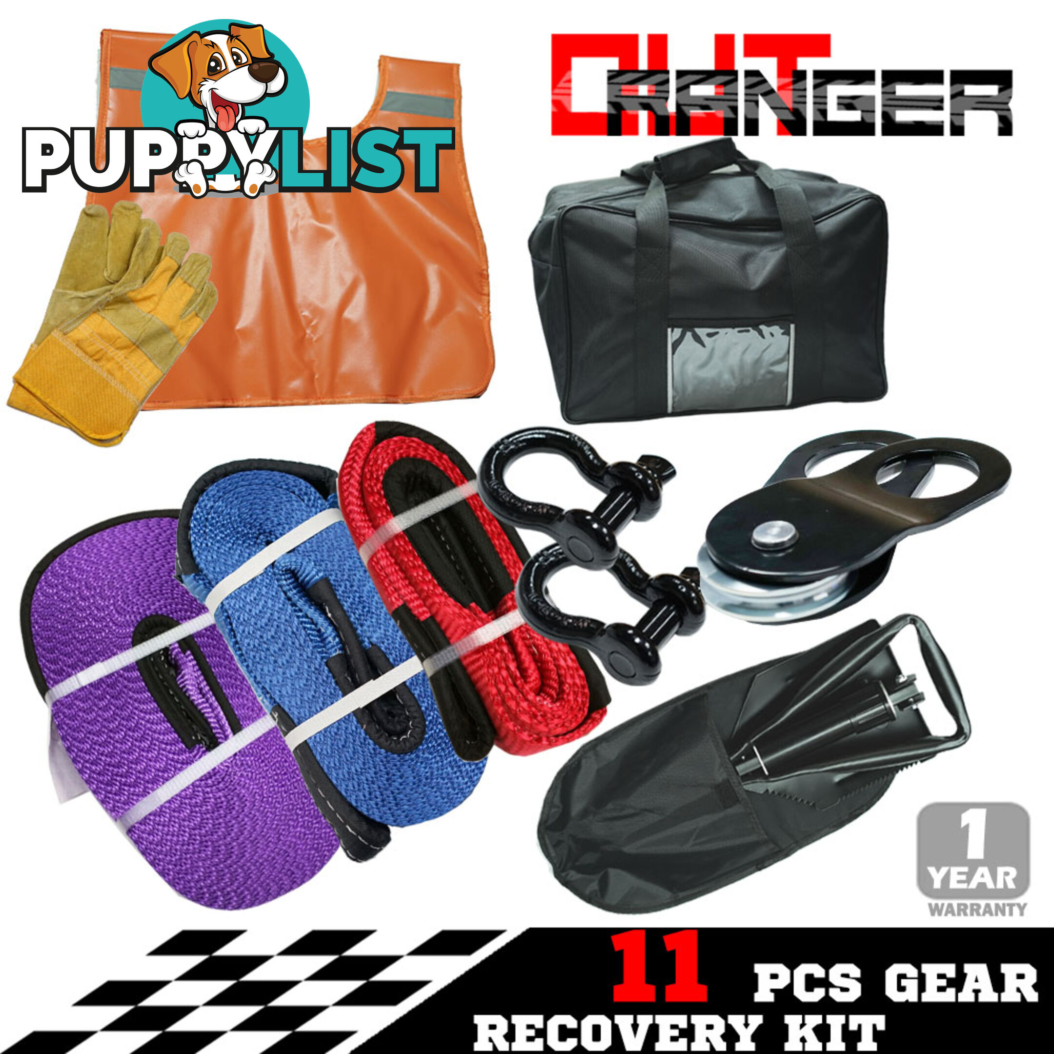 4X4 Winch 4WD Recovery Kit Bow Shackles Snatch Straps Pulley Block Shovel Damper