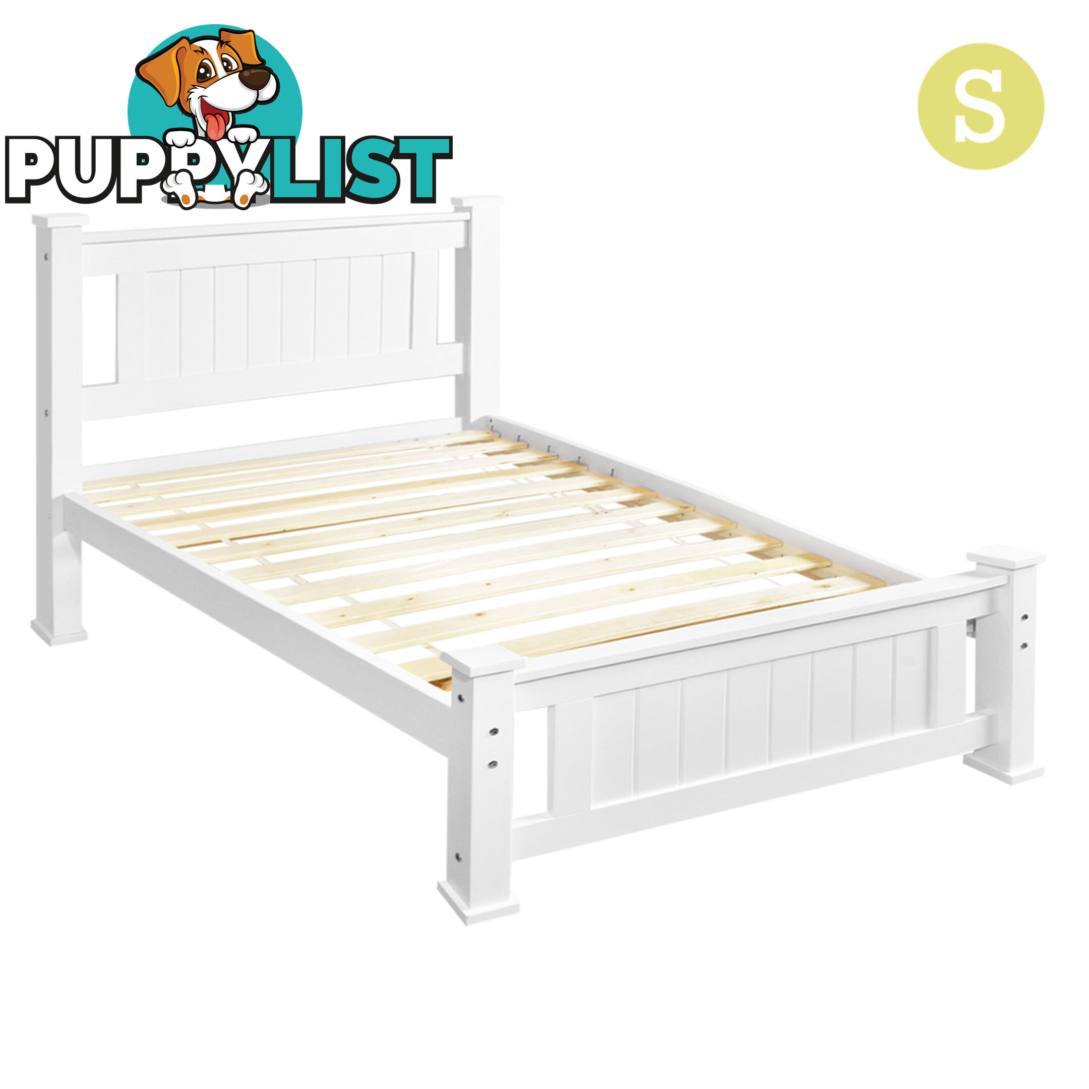 Wooden Bed Frame Pine Wood Single White