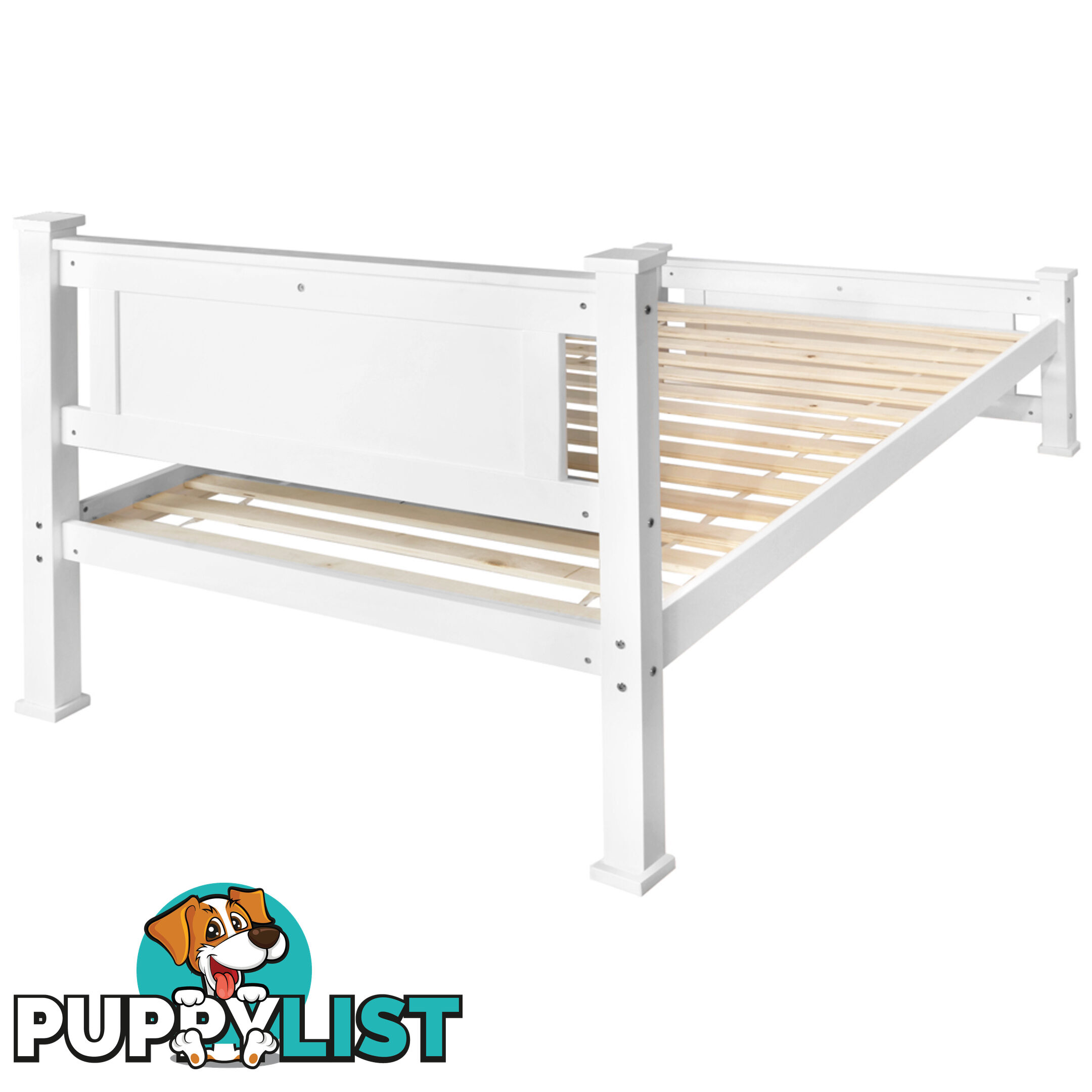 Wooden Bed Frame Pine Wood Single White