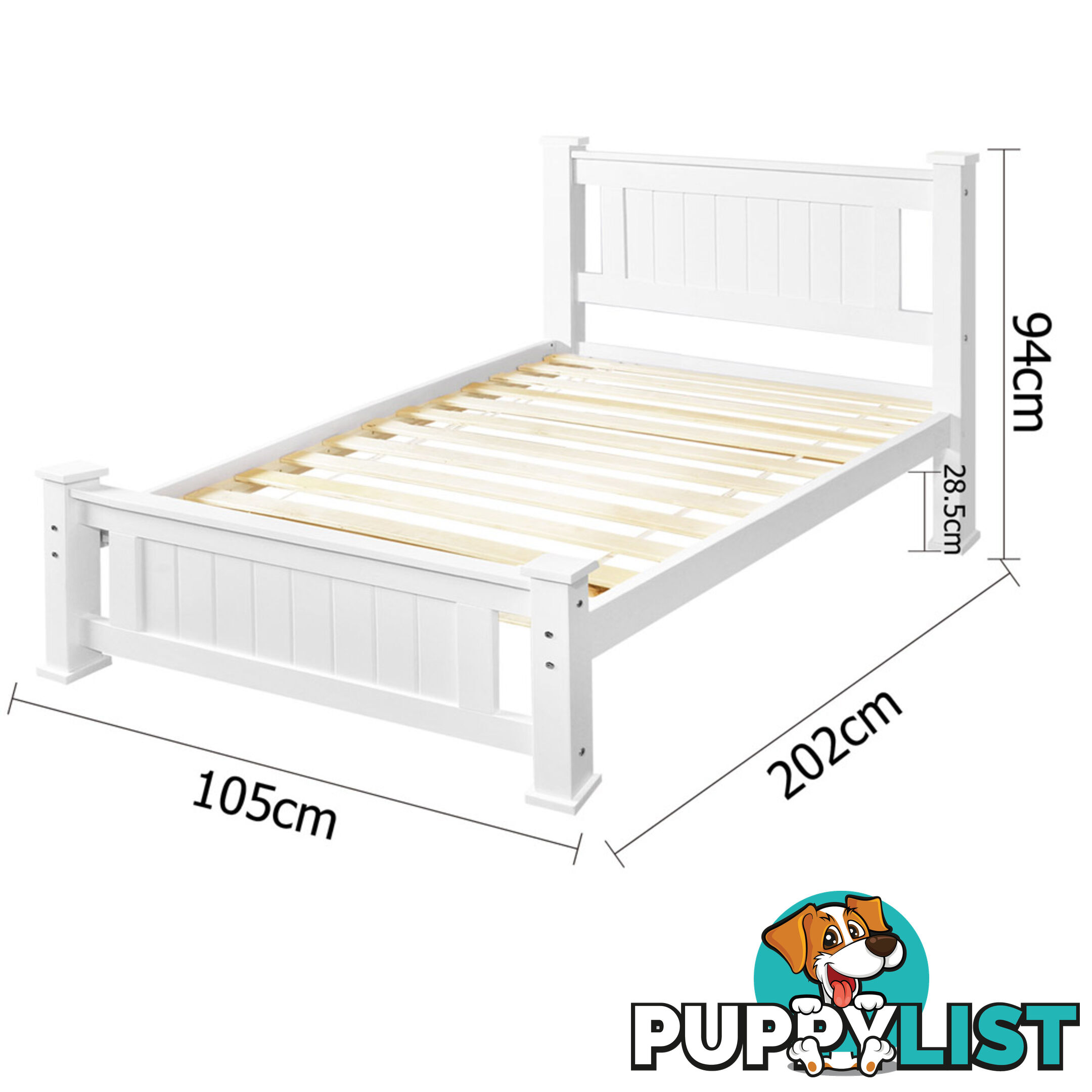 Wooden Bed Frame Pine Wood Single White