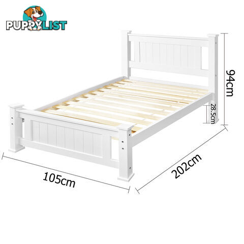 Wooden Bed Frame Pine Wood Single White