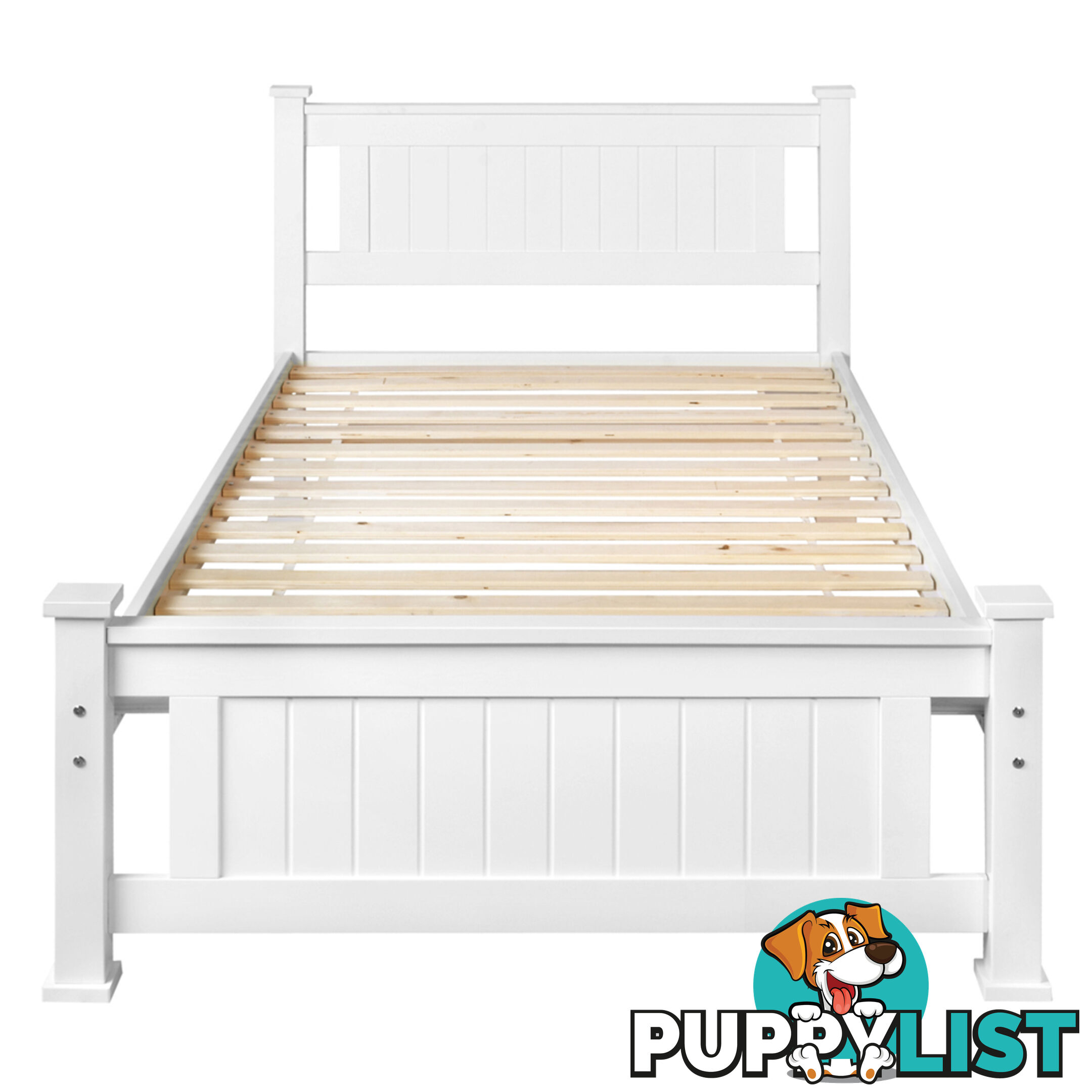 Wooden Bed Frame Pine Wood Single White