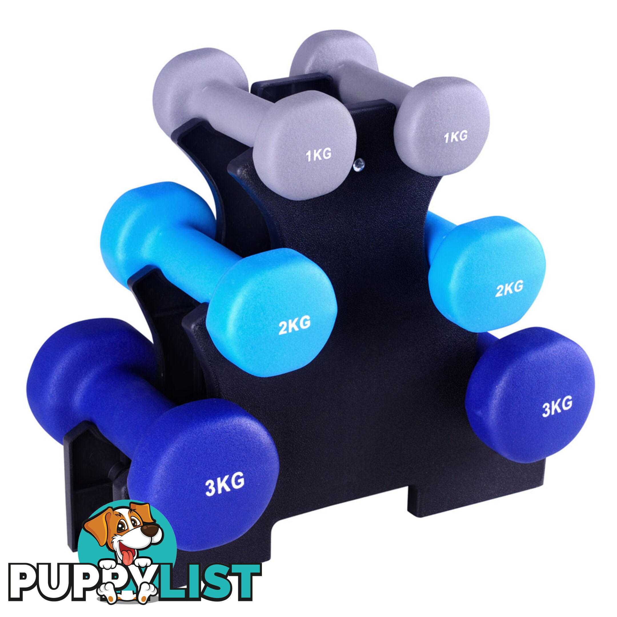 Everfit 6 Piece 12kg Dumbbell Weights Set w/ Stand