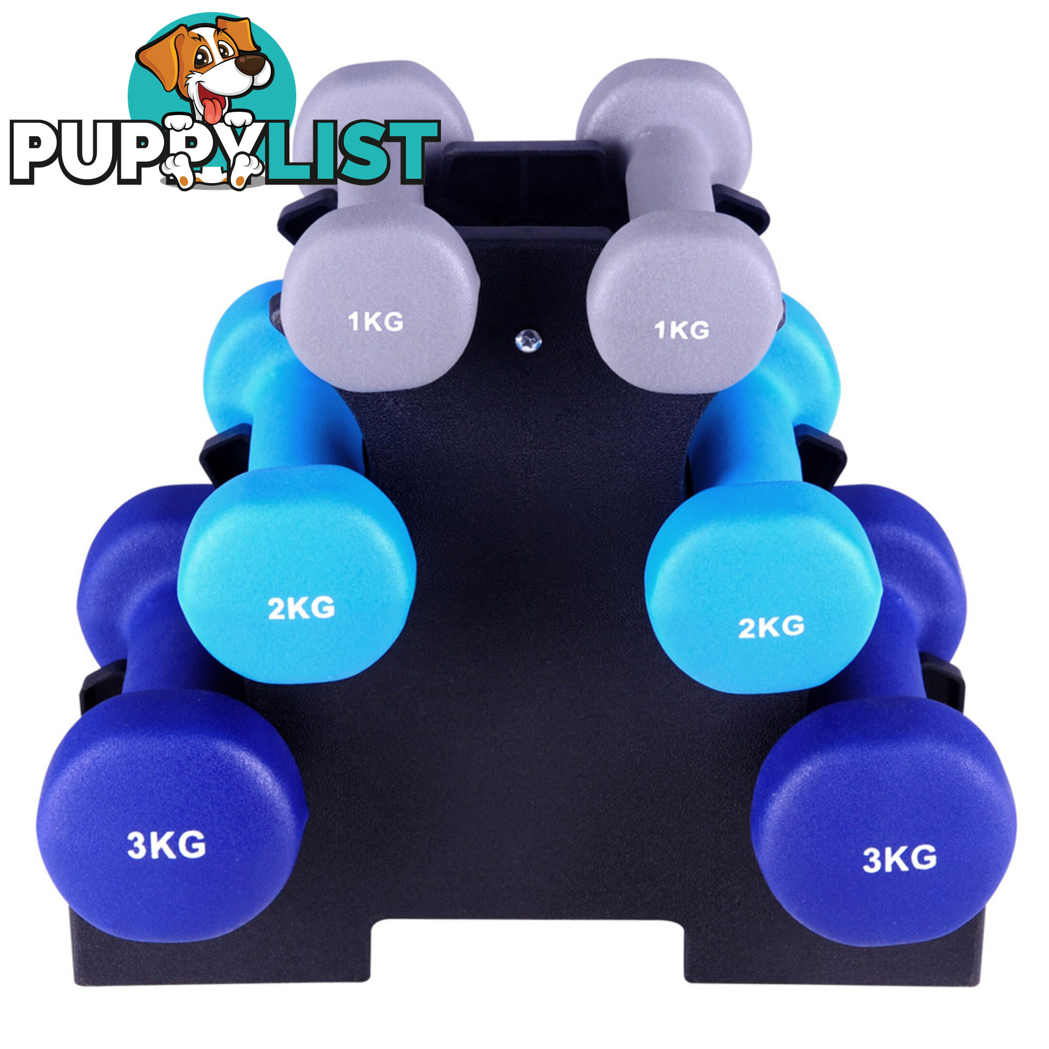 Everfit 6 Piece 12kg Dumbbell Weights Set w/ Stand