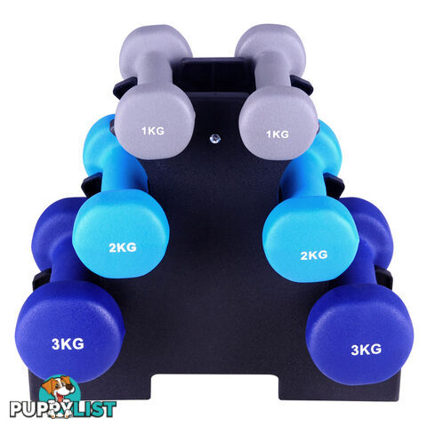 Everfit 6 Piece 12kg Dumbbell Weights Set w/ Stand