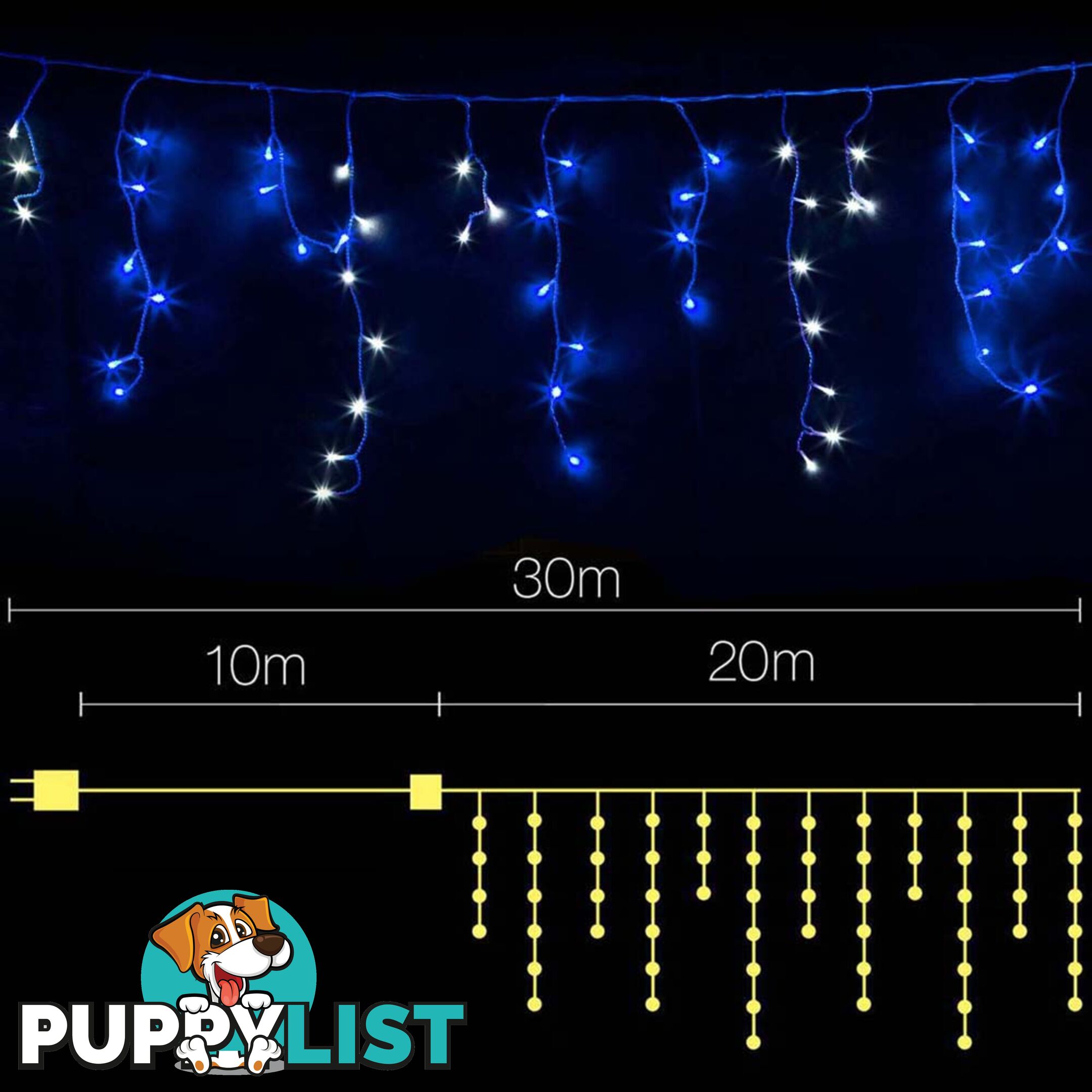 Blue White 800 LED Fairy Icicle Lights Outdoor Indoor Decoration Wedding Party