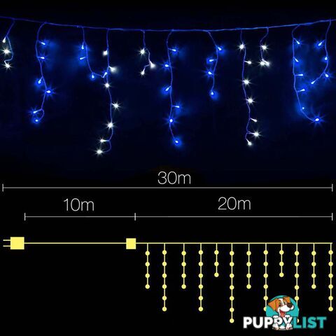 Blue White 800 LED Fairy Icicle Lights Outdoor Indoor Decoration Wedding Party