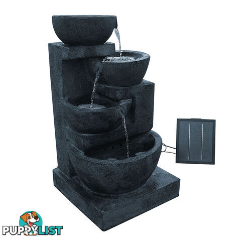 Solar Power Four-Tier Water Fountain Garden Waterfall LED Light Feature Pump