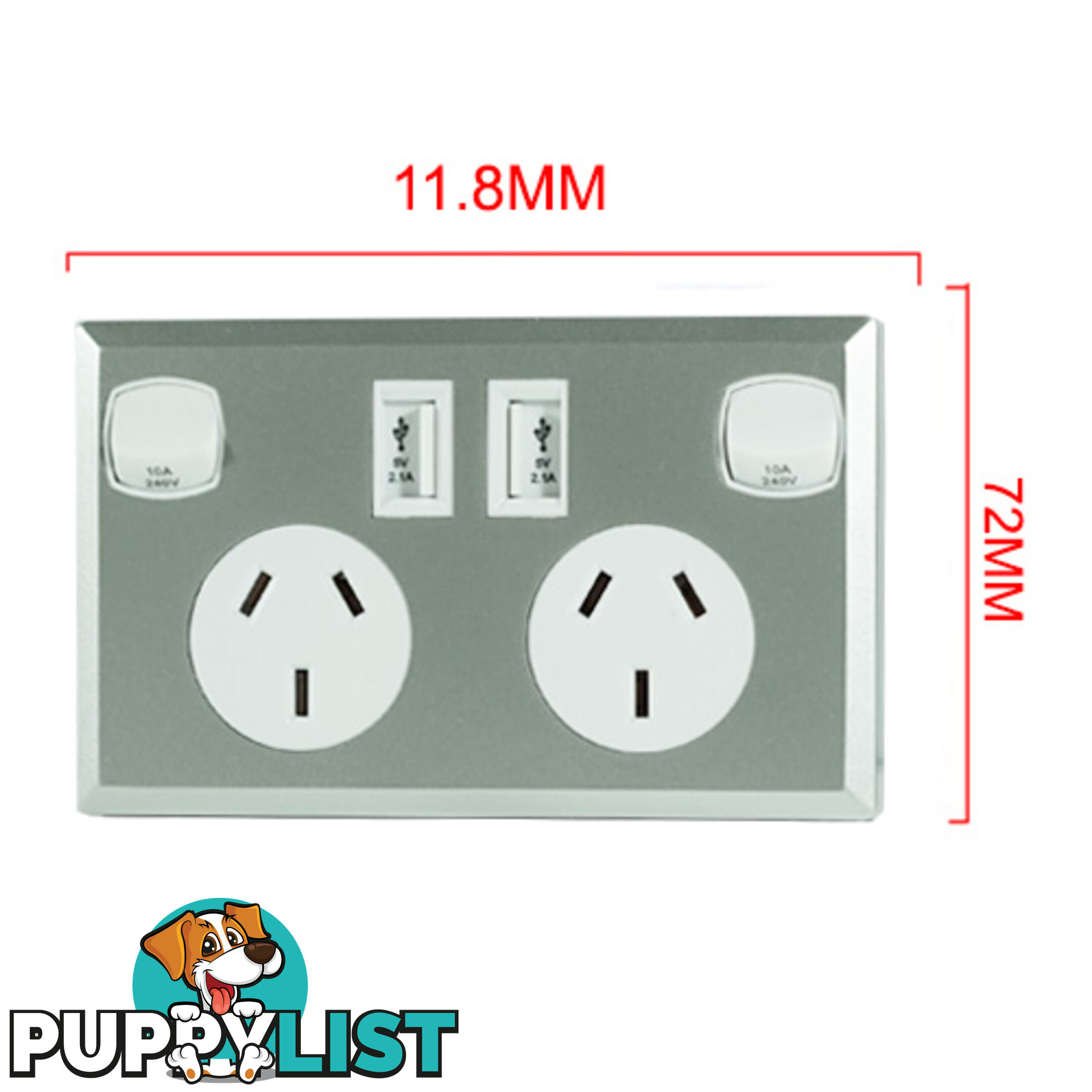 10A Double Australian USB Power Point Supply 2 Socket Switch Wall Plug Silver