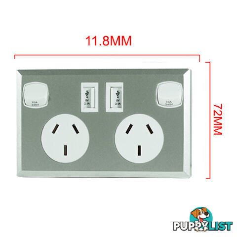 10A Double Australian USB Power Point Supply 2 Socket Switch Wall Plug Silver