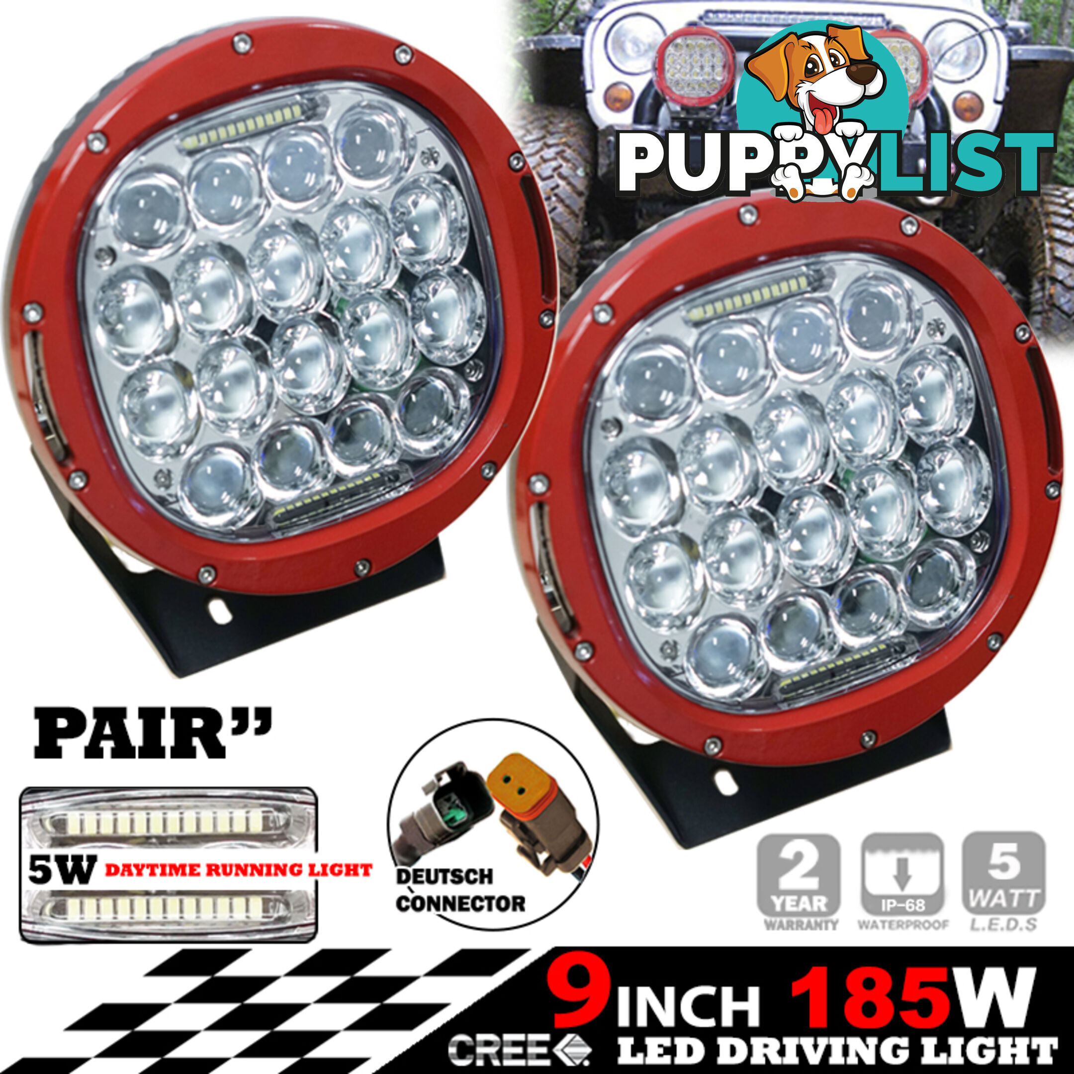 PAIR 185W CREE LED Driving Light Offroad Spotlights DRL Replace HID Bar 96W Red