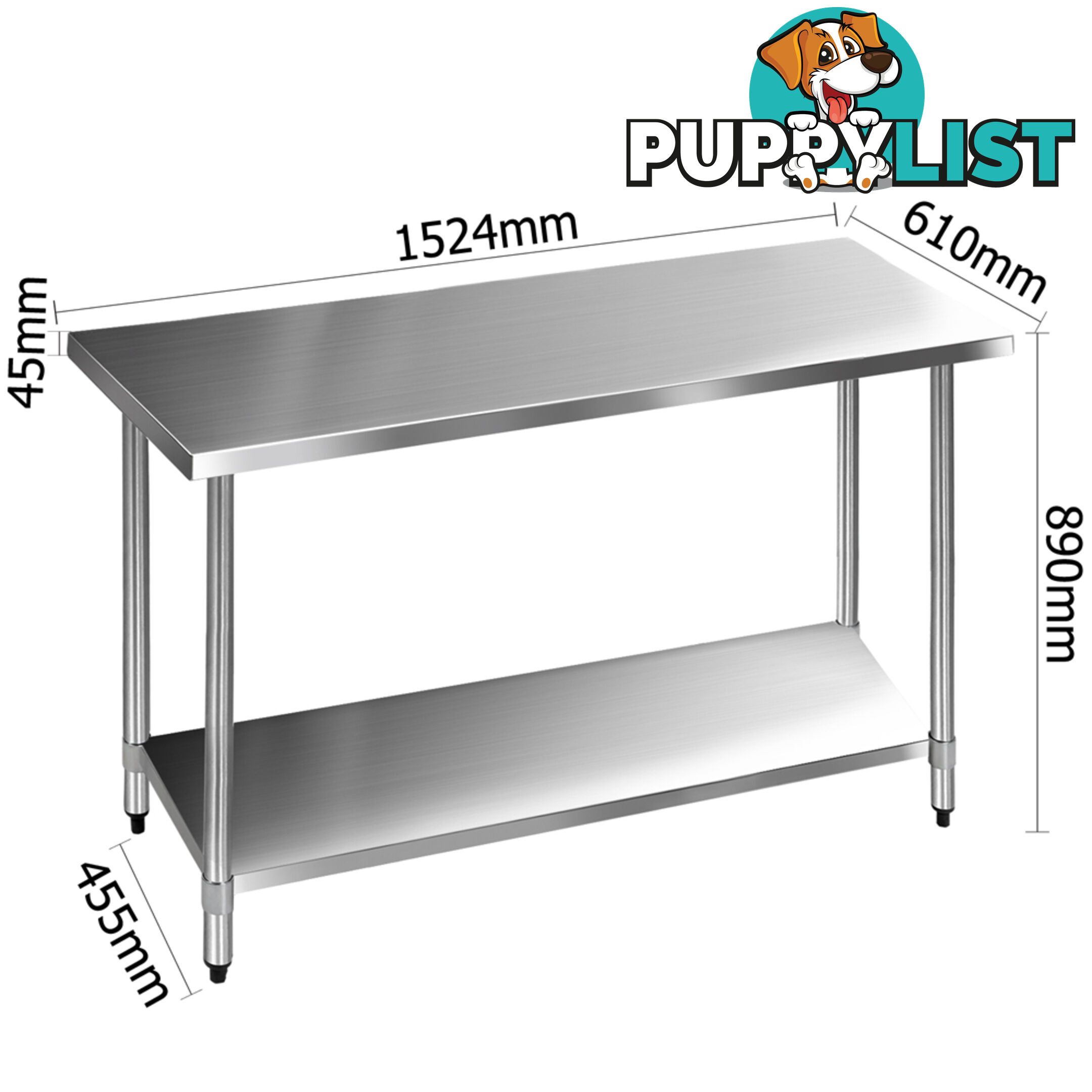 Commercial Stainless Steel Kitchen Work Bench Food Preparation Table Top 1524mm