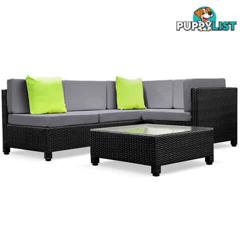 Outdoor Lounge 4 Seater Garden Furniture Wicker 5pcs Rattan Sofa Setting BKGR