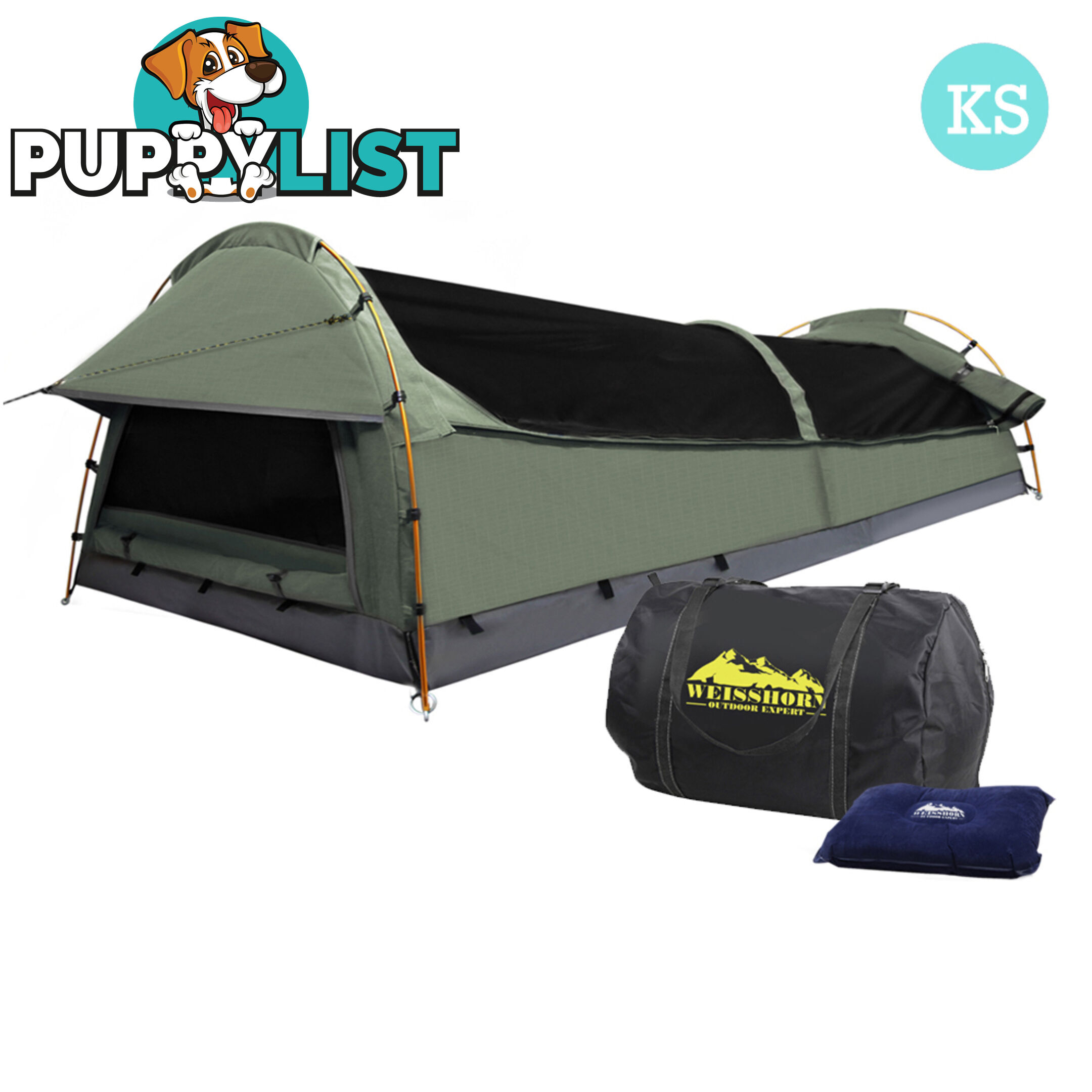King Single Swag Camping Swags Canvas Tent Carry Bag Air Pillow Celadon