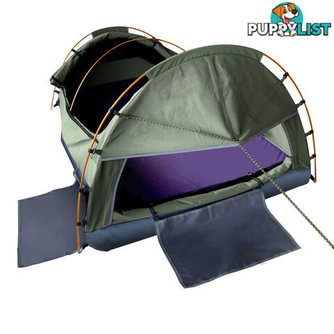 King Single Swag Camping Swags Canvas Tent Carry Bag Air Pillow Celadon