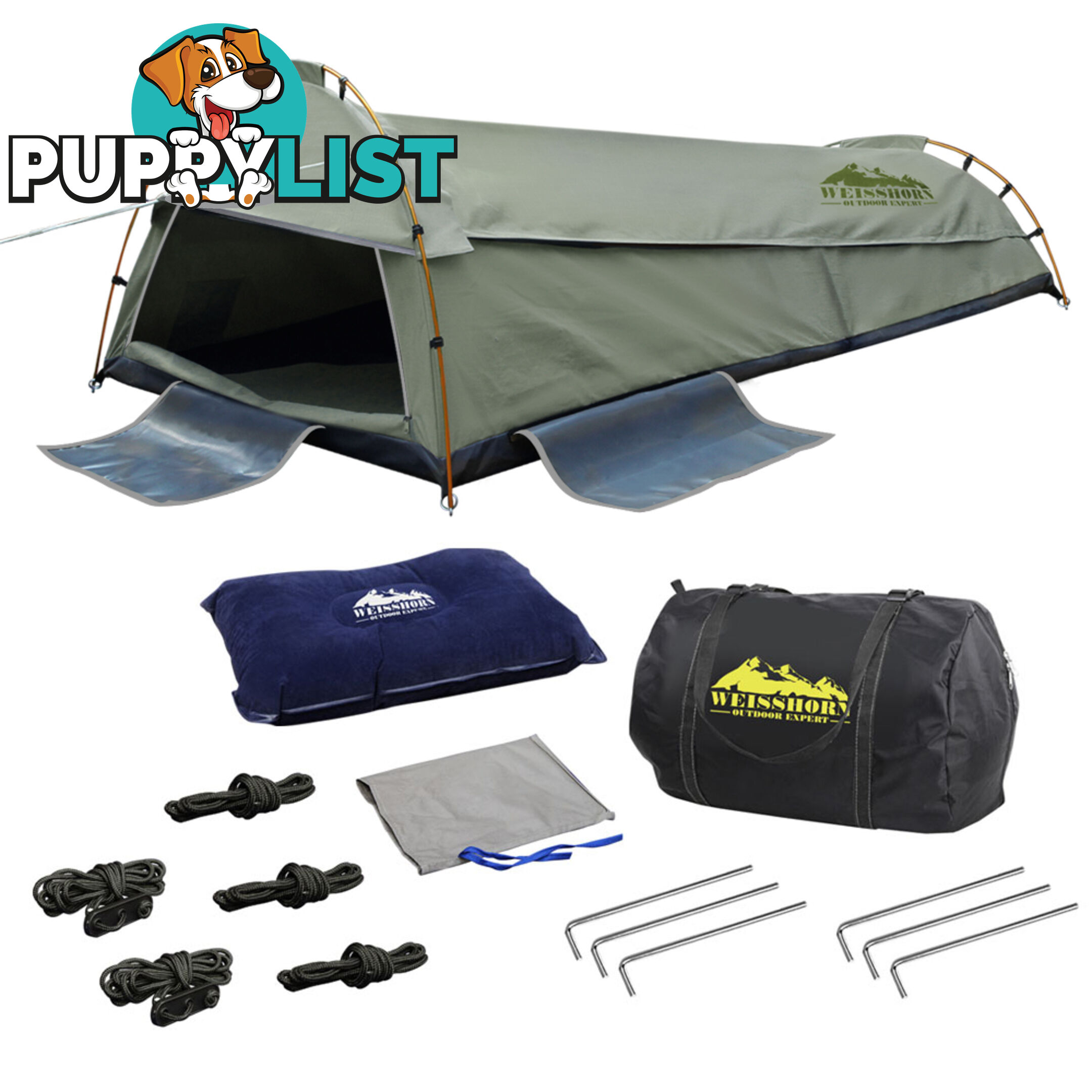 King Single Swag Camping Swags Canvas Tent Carry Bag Air Pillow Celadon